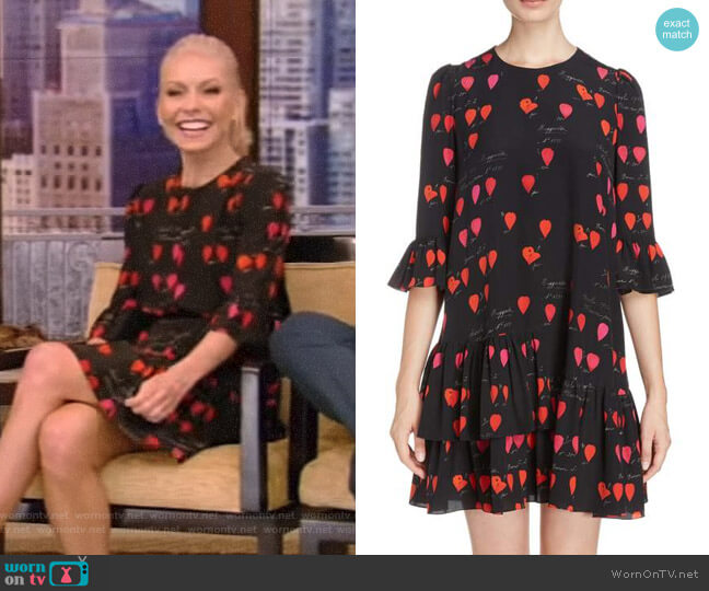 Petal Print Silk Ruffle Dress by Alexander McQueen worn by Kelly Ripa on Live with Kelly and Mark