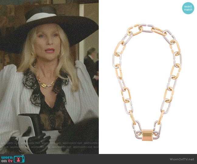 Broken Link Double Lock Necklace by Alexander Wang worn by Alexis Carrington (Elaine Hendrix) on Dynasty