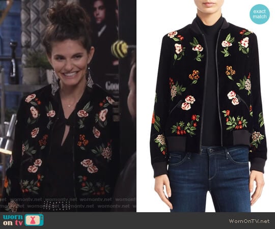 Lonnie Cropped Bomber Jacket by Alice + Olivia worn by Leslie Curry (Lindsey Kraft) on Living Biblically