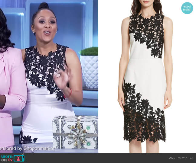 WornOnTV: Tamera’s two tone floral lace sheath dress on The Real ...