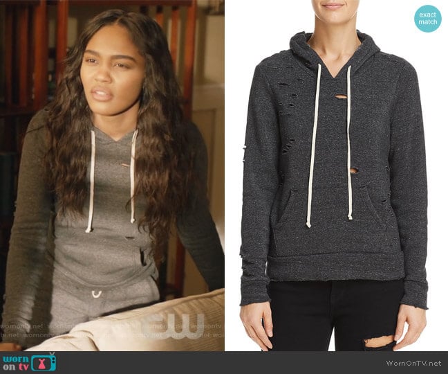 Distressed Hooded Sweatshirt by Alternative worn by Jennifer Pierce (China Anne McClain) on Black Lightning