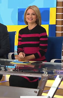 Amy’s black and pink striped sweater dress on Good Morning America