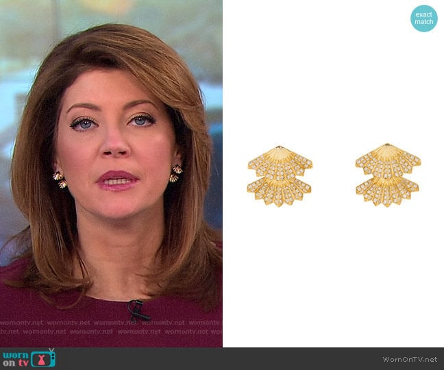 Double Fan Earrings by Anita Ko worn by Norah O'Donnell on CBS Mornings