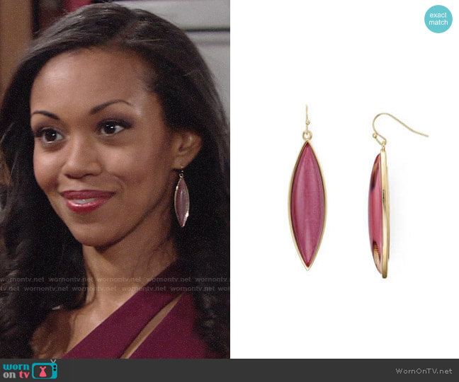 Aqua Brynnie Marquis Drop Earrings worn by Hilary Curtis (Mishael Morgan) on The Young and the Restless