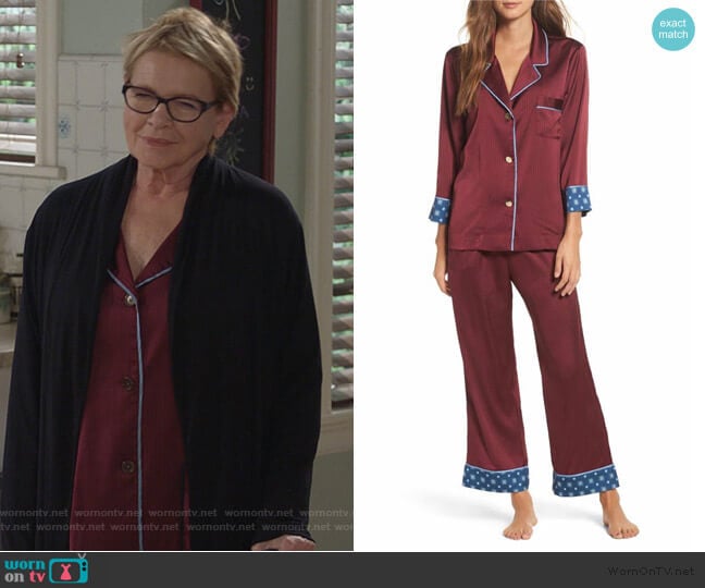 Pinstripe Crop Pajamas by Bed to Brunch worn by Joan Short (Dianne Wiest) on Life in Pieces