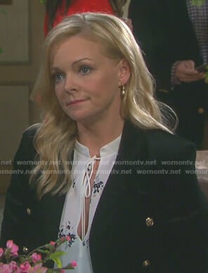 Belle’s white floral tie neck blouse on Days of our Lives