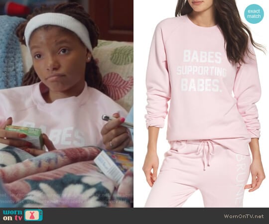 Babes Supporting Babes Sweatshirt by Brunette The Label worn by Skylar Forster (Halle Bailey) on Grown-ish