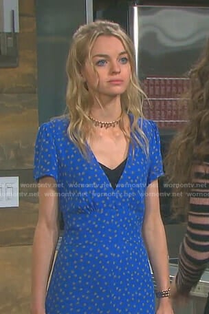 Claire's blue floral jumpsuit on Days of our Lives
