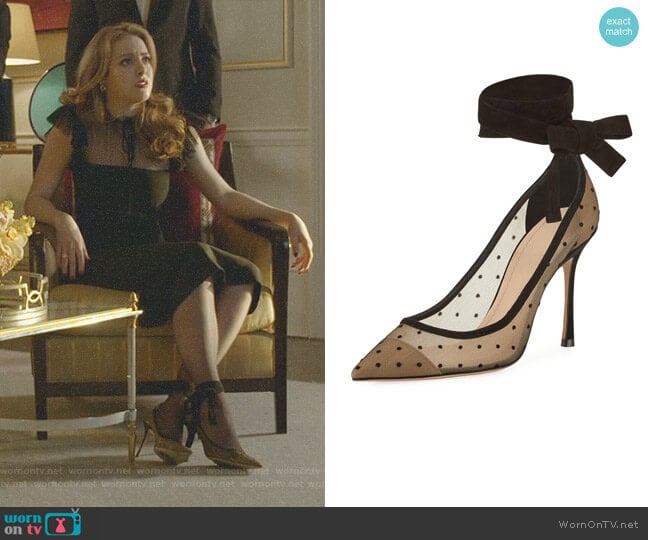 Lovely- D Plumetis Ankle-wrap Pump by Dior worn by Fallon Carrington (Elizabeth Gillies) on Dynasty