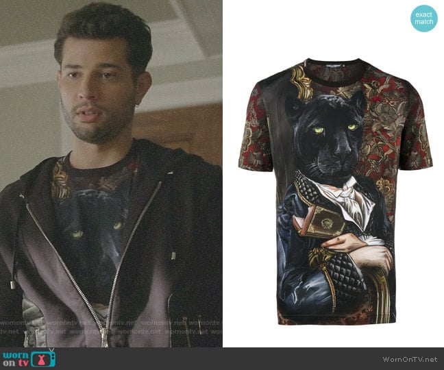 Panther Portrait T-Shirt by Dolce & Gabbana worn by Sam Flores (Rafael de la Fuente) on Dynasty