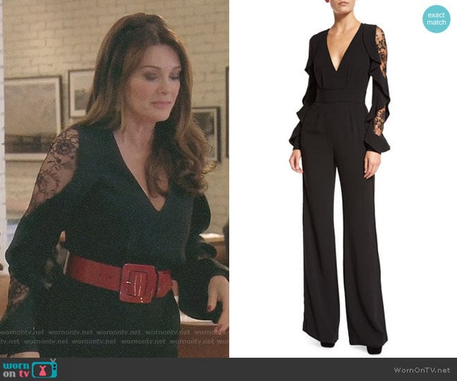 Ruffled Lace-Sleeve Crepe Jumpsuit by Elie Saab worn by Lisa Vanderpump on The Real Housewives of Beverly Hills