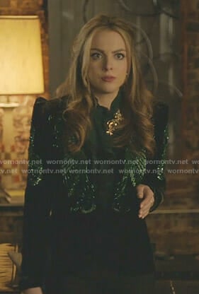 Fallon’s black and green beaded velvet jacket on Dynasty