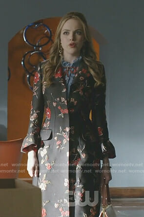 Fallon's black floral embroidered coat on Dynasty