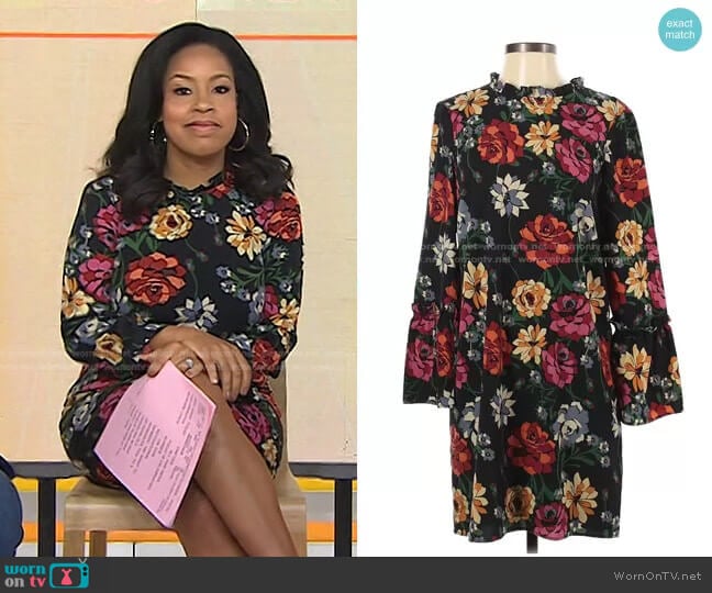 Floral Bell Sleeve Dress by Fleur Bleue worn by Sheinelle Jones on Today