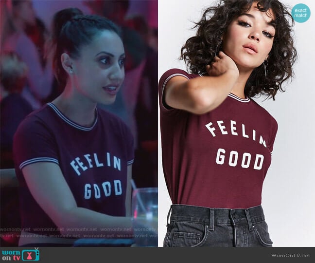  Feelin Good Graphic Ringer Tee by Forever 21 worn by Ana Torres (Francia Raisa) on Grown-ish