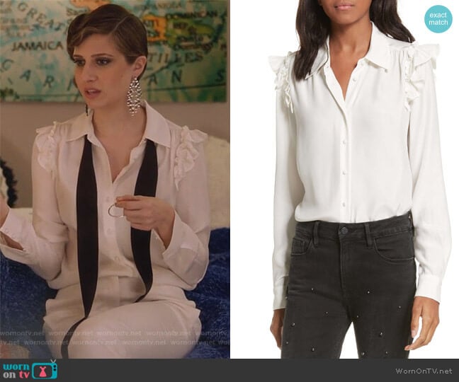 Silk Ruffle Sleeve Blouse by Frame worn by Nomi Segal (Emily Arlook) on Grown-ish