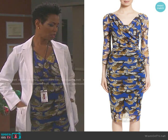 Ruched Tulle Sheath Dress by Fuzzi worn by Valerie Grant (Vanessa Williams) on Days of our Lives