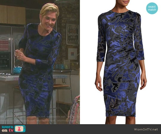 3/4-Sleeve Floral Velvet Burnout Sheath Dress by Fuzzi worn by Eve Donovan (Kassie DePaiva) on Days of our Lives