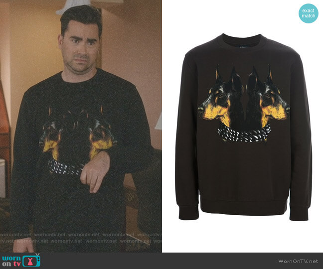 Doberman Print Sweater by Givenchy worn by David Rose (Daniel Levy) on Schitts Creek