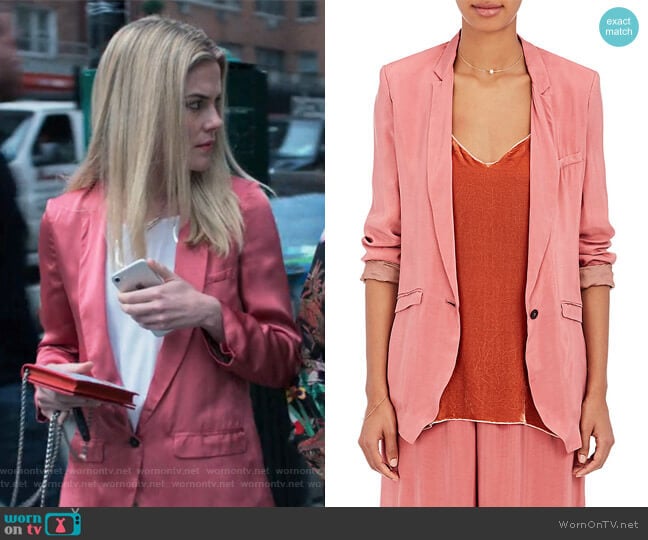 Matte Satin One-Button Jacket by Giada Forte worn by Trish Walker (Rachael Taylor) on Jessica Jones