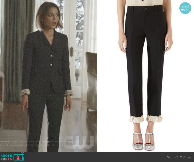 Cady Ruffled Pants by Gucci worn by Cristal Flores (Nathalie Kelley) on Dynasty