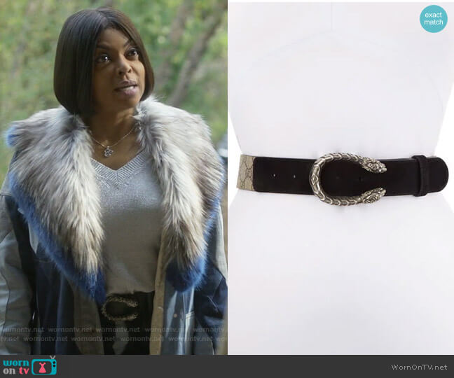 Dionysus GG Supreme Canvas Belt w/ Double Tiger Head Buckle by Gucci worn by Cookie Lyon (Taraji P. Henson) on Empire