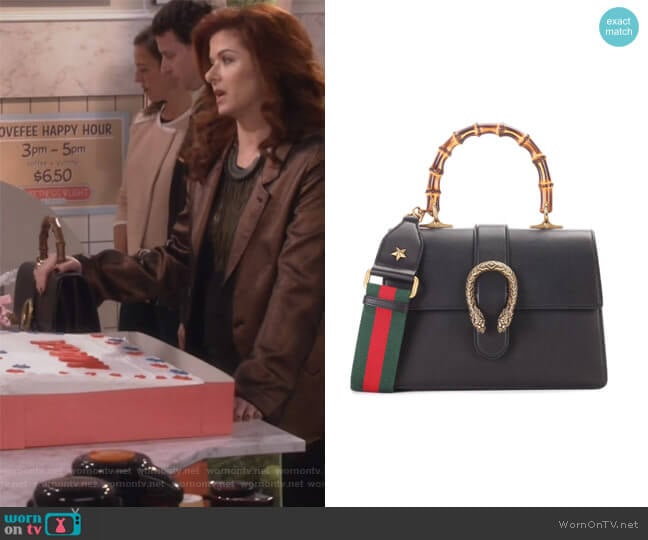 Dionysus Medium leather shoulder bag by Gucci worn by Grace Adler (Debra Messing) on Will and Grace