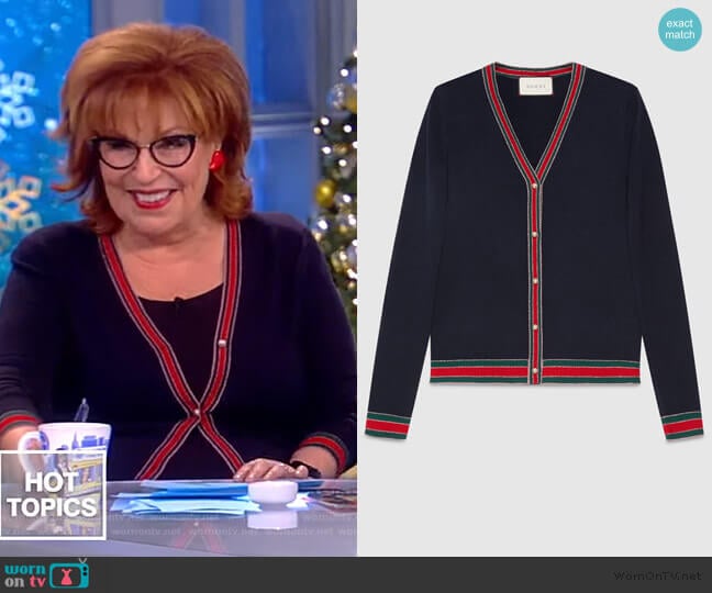 Faux pearl-embellished wool cardigan by Gucci worn by Joy Behar on The View