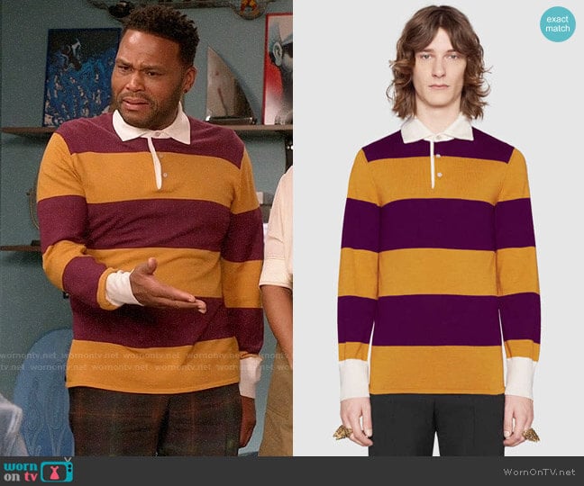 Gucci Striped Polo with Thanatos Embroidery worn by Andre Johnson (Anthony Anderson) on Black-ish