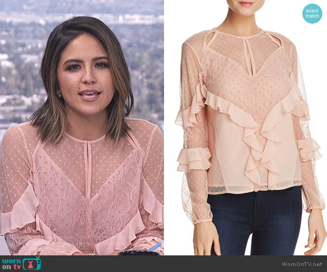 'Juniper' Ruffled Cutout Top by Guess worn by Erin Lim on E! News