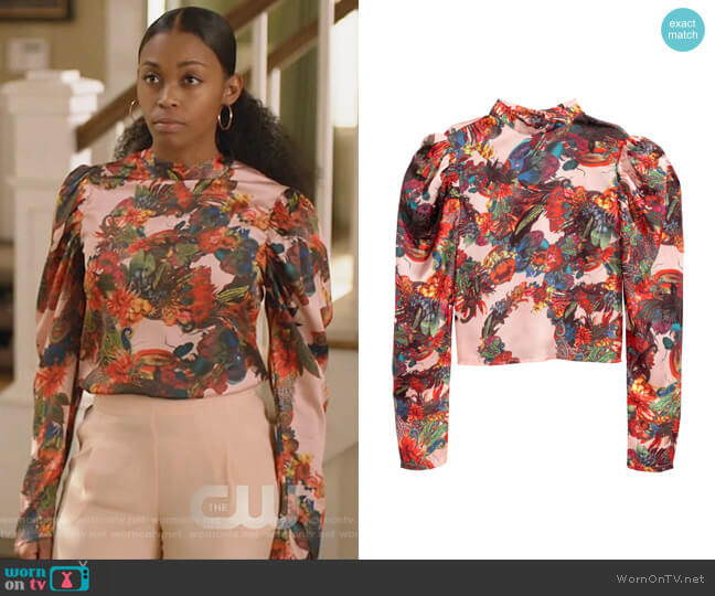 Patterned Satin Blouse by H&M worn by Anissa Pierce (Nafessa Williams) on Black Lightning