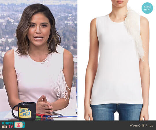 Crewneck Sleeveless Cotton Tank with Feathers by Helmut Lang worn by Erin Lim  on E! News