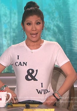 Julie’s white i can and i will t-shirt on The Talk