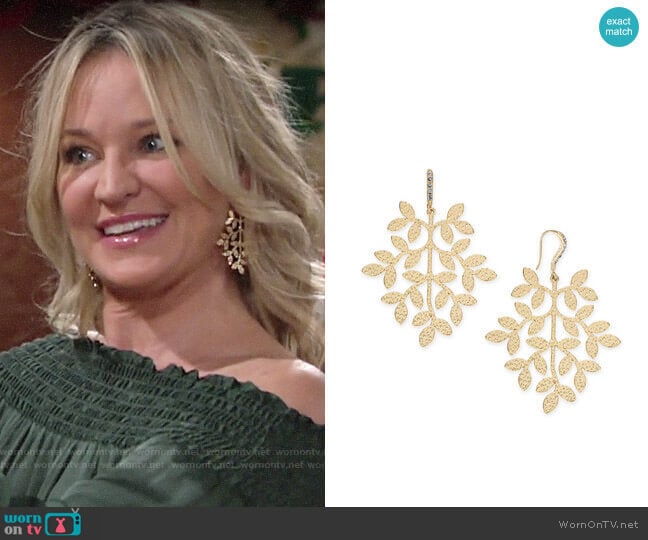 INC International Concepts Gold-Tone Leaf Drop Earrings worn by Sharon Newman (Sharon Case) on The Young and the Restless