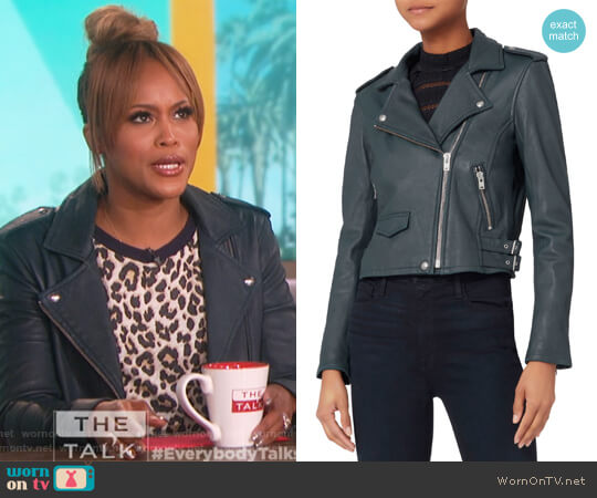 Ashville Blue Cropped Leather Jacket by IRO worn by Eve on The Talk