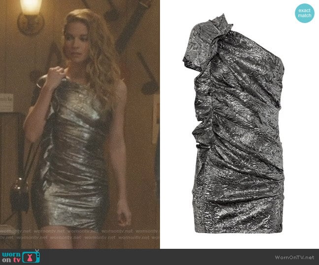 'Gia' Brocade One-Shoulder Dress by Isabel Marant worn by Alexis Rose (Annie Murphy) on Schitts Creek