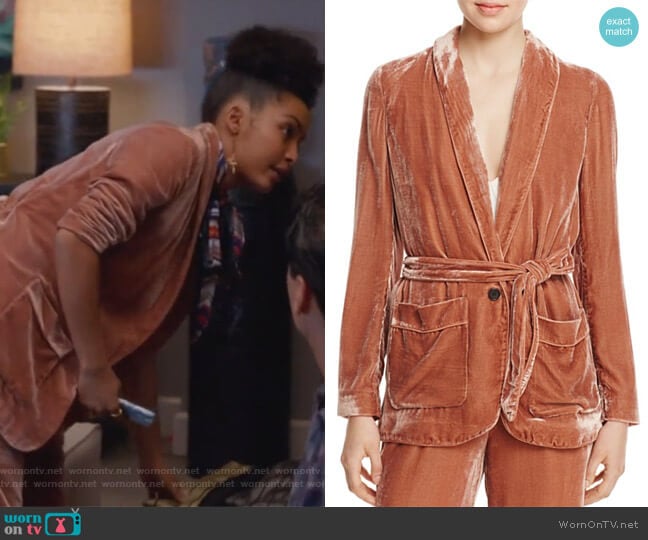 Anasophia Velvet Jacket by Joie worn by Zoey Johnson (Yara Shahidi) on Grown-ish