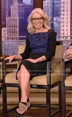 Kelly's floral mesh inset sheath dress on Live with Kelly and Ryan