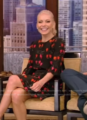 Kelly's black petal print dress on Live with Kelly and Ryan