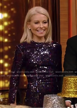 Kelly’s black sequin midi dress on Live with Kelly and Ryan