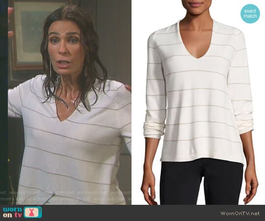 V-Neck Striped Cashmere Sweater by Lafayette 148 New York worn by Hope Williams (Kristian Alfonso) on Days of our Lives