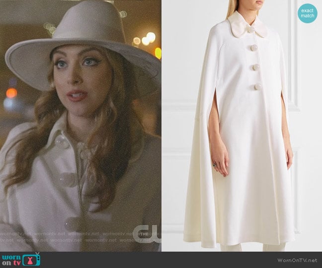 'Laurette' cape by Roksanda worn by Fallon Carrington (Elizabeth Gillies) on Dynasty