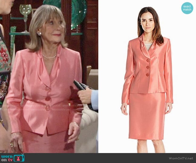 Le Suit Shiny 3 Button Jacket & Skirt worn by Dina Mergeron (Marla Adams) on The Young and the Restless