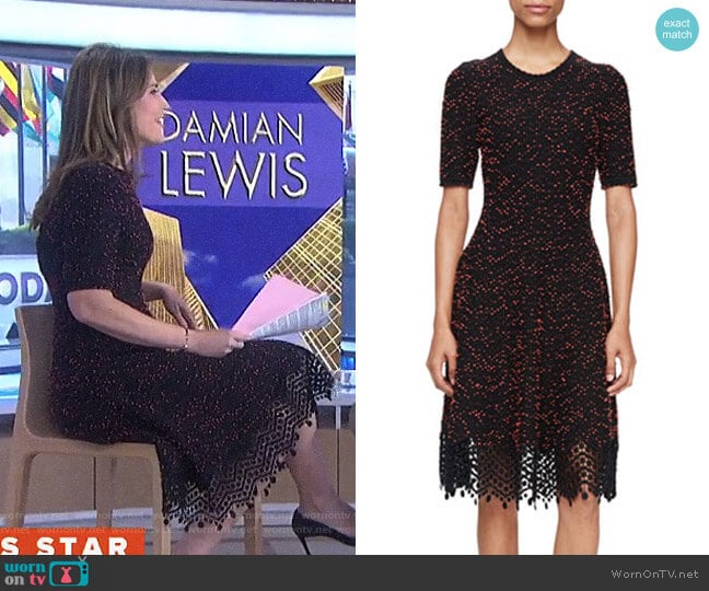 Speckled-Tweed Lace-Hem Dress by Lela Rose worn by Savannah Guthrie on Today