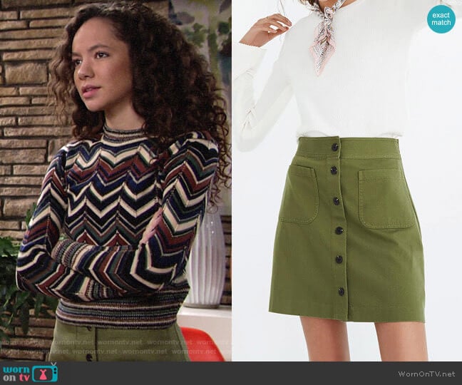 Madewell Station Mini Skirt worn by Mattie Ashby (Lexie Stevenson) on The Young and the Restless