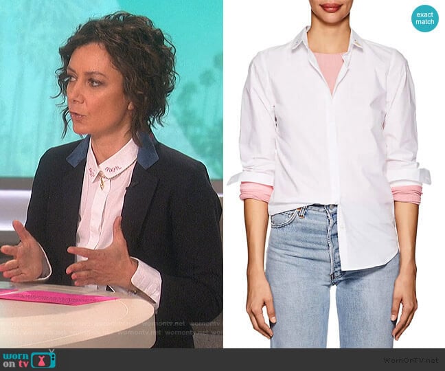 Embroidered Cotton Poplin Blouse by Maison Labiche worn by Sara Gilbert on The Talk