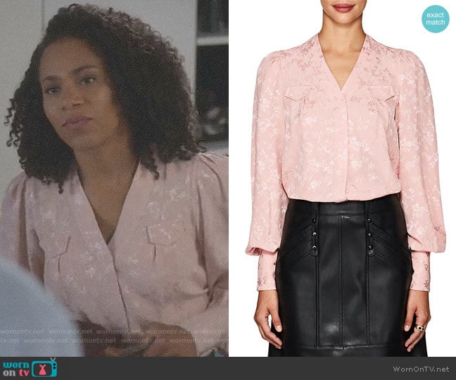 Charlotte Floral Silk Jacquard Blouse by Maison Mayle worn by Maggie Pierce (Kelly McCreary) on Greys Anatomy