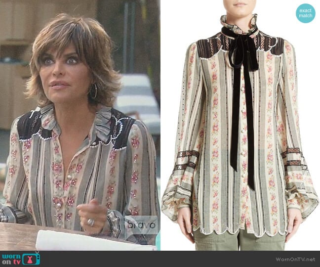 Embellished Brocade Print Blouse by Marc Jacobs worn by Lisa Rinna on The Real Housewives of Beverly Hills