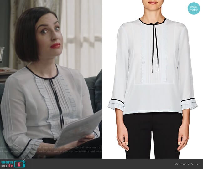 Pleated Silk Blouse by Marc Jacobs worn by Jennifer Short (Zoe Lister-Jones) on Life in Pieces