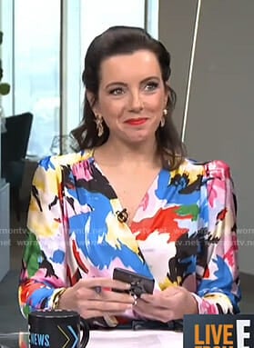 Melanie’s multicolored wrap top on Live from E!